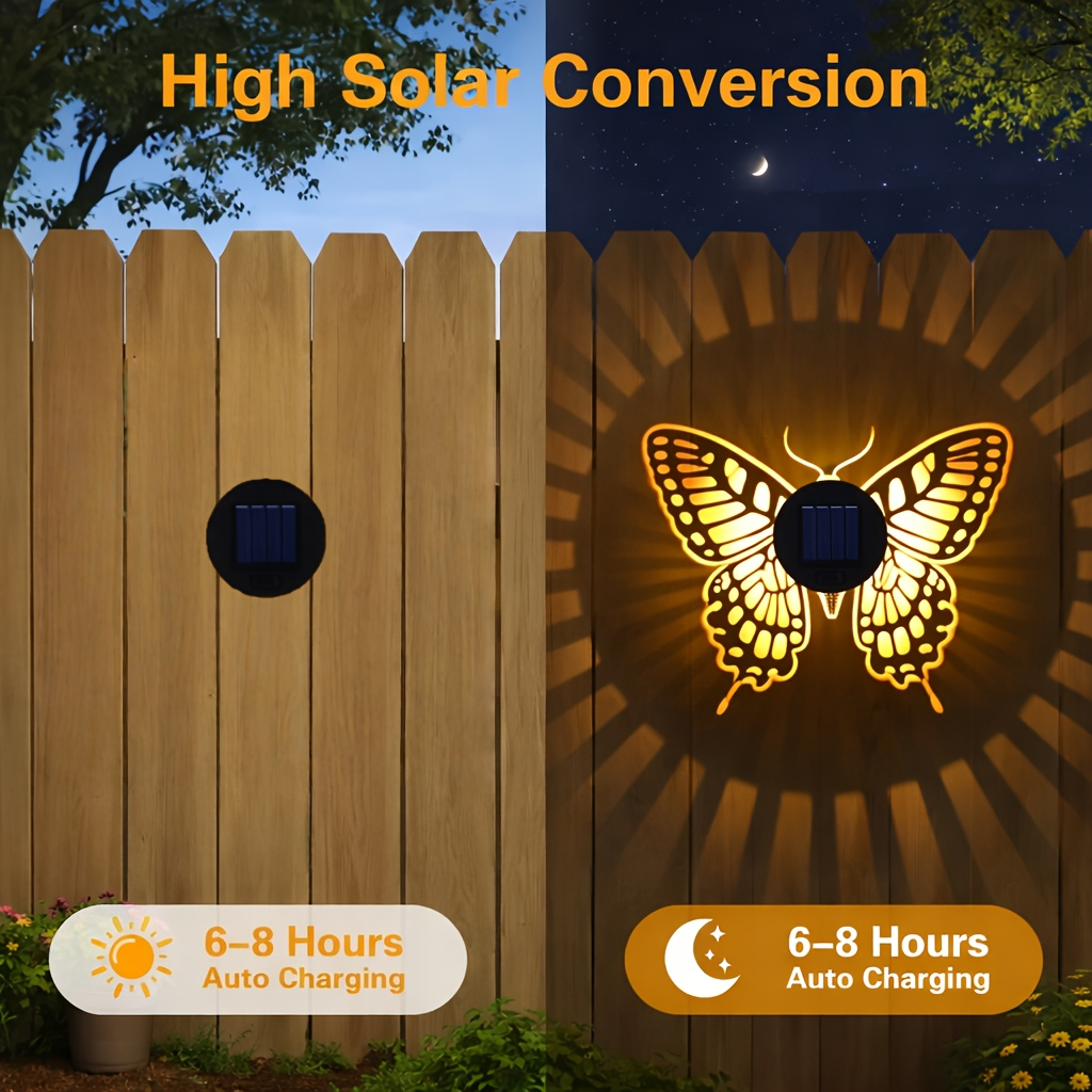 Solar Fence Lights Mandala Metal Lantern Outdoor Butterfly Garden Decor IP65 Waterproof Solar Powered Deck Step Wall Light for Patio Backyard Yard Xmas