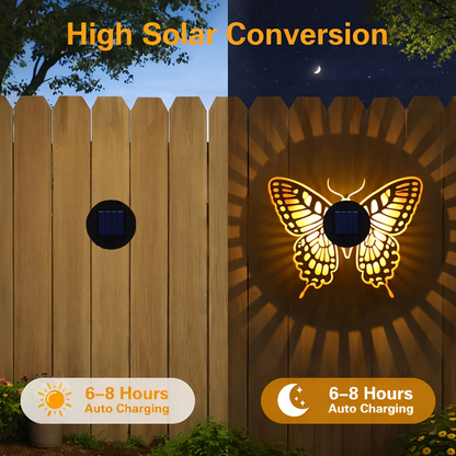 Solar Fence Lights Mandala Metal Lantern Outdoor Butterfly Garden Decor IP65 Waterproof Solar Powered Deck Step Wall Light for Patio Backyard Yard Xmas