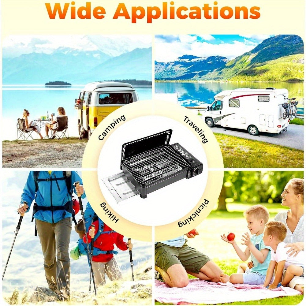 Portable Camping Gas Stove with Dual Fuel Inlets, Adjustable Flame Control, Windproof Frame & Non-Slip Feet – Butane or LPG Outdoor Cooking Stove for Camping, Hiking & Patio