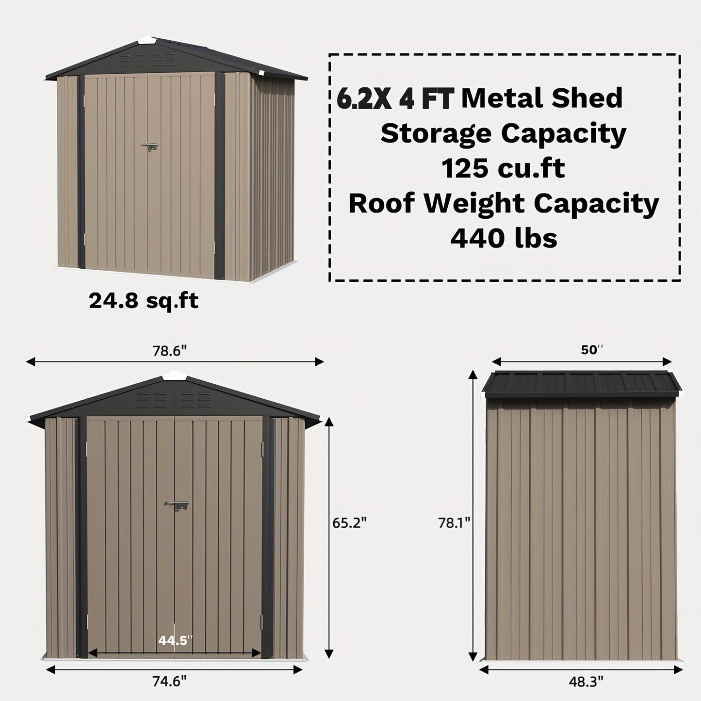 Metal Storage Shed 3x5 & 4x6.2 ft Waterproof Lockable Garden Shed