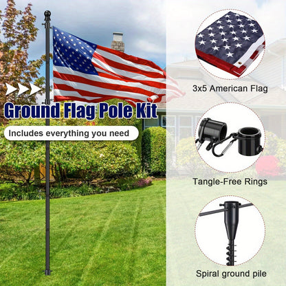 Spiral Ground Anchor 8FT – Tangle-Free Steel Flag Pole Kit for Outdoor RV Camping
