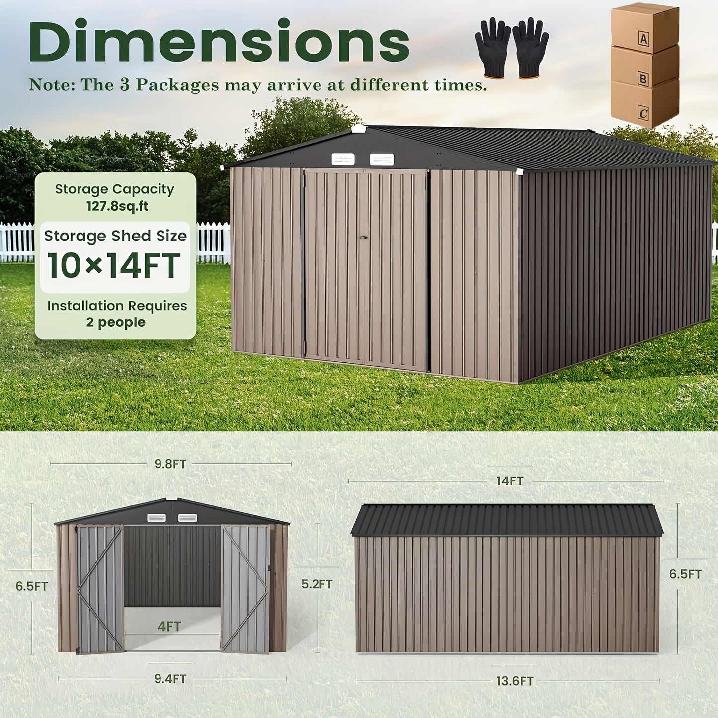 Outdoor Metal Storage Shed with Lockable Doors & Air Vent
