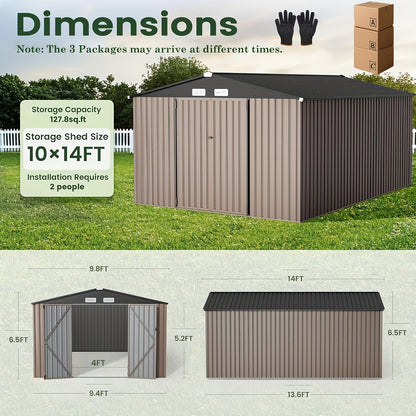 Outdoor Metal Storage Shed with Lockable Doors & Air Vent