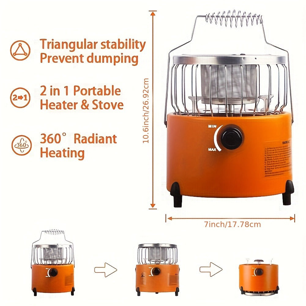 Portable Propane Heater Stove 2-in-1 Camping Gas Stove & Heater 3680-9000 BTU with Ignition, Stainless Steel, No Electricity Needed for Camping, Ice Fishing, Hunting, Hiking & Emergency Preparedness