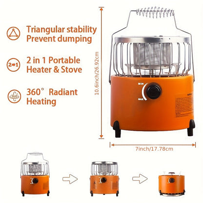 Portable Propane Heater Stove 2-in-1 Camping Gas Stove & Heater 3680-9000 BTU with Ignition, Stainless Steel, No Electricity Needed for Camping, Ice Fishing, Hunting, Hiking & Emergency Preparedness