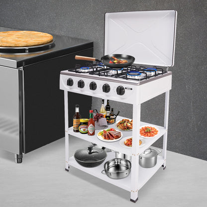 5-Burner Gas Stove CNCEST Portable Natural Gas Stove | 2.5kW Per Burner | Freestanding Outdoor Cooking Stove for RV, Camping, Tailgating & Backyard | White, 64×44.5cm