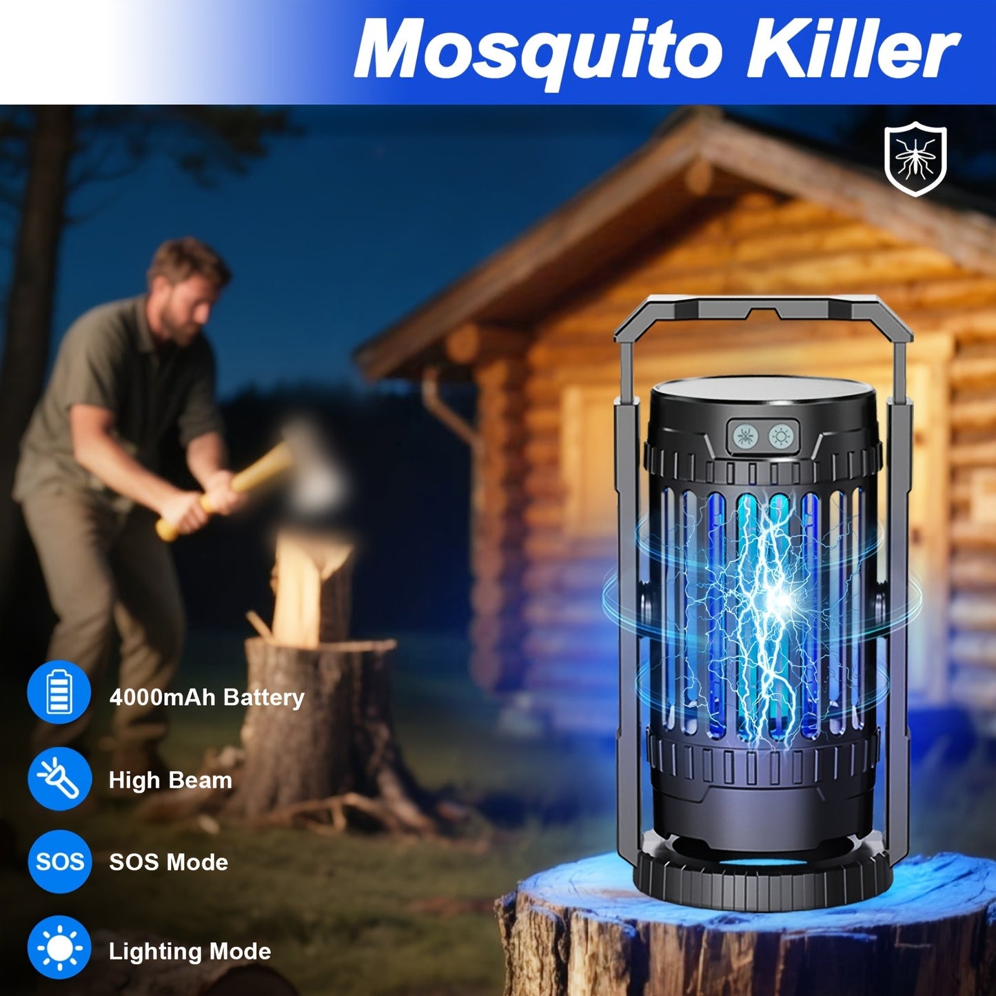 Electric Bug Zapper Mosquito Killer Lamp – UV Light Fly Trap with 360° Swivel Base, Rechargeable Portable Insect Killer for Indoor Outdoor Camping Hiking