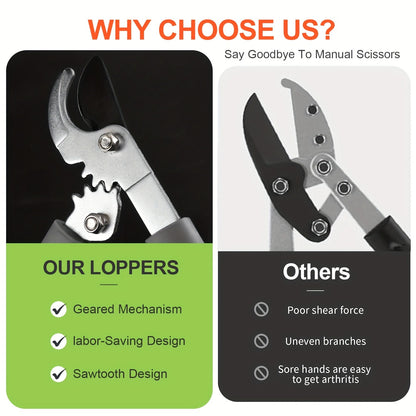 Long Reach Pruning Shears 18-38 Inch Extendable - Non-Stick Steel Blades Cut 2" Branches, Shock-Absorbing Handle, Heavy-Duty Hedge Shears for Tree & Shrub Trimming