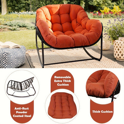 Papasan Rocking Chair Outdoor Wicker Egg Chair with Cushion & Pillow, Large Patio Rocker for Garden, Backyard & Porch, 8 Colors