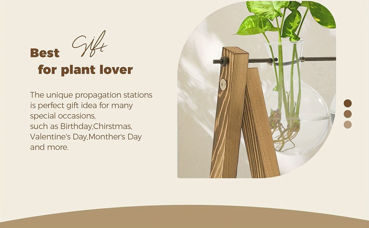 Glass Terrarium Heart Shaped Hydroponic Vase with Wooden Stand - Elegant Plant Propagation Station for Home Decor, Romantic Gift Idea for Women Plant Lovers, Boho Desk Decor