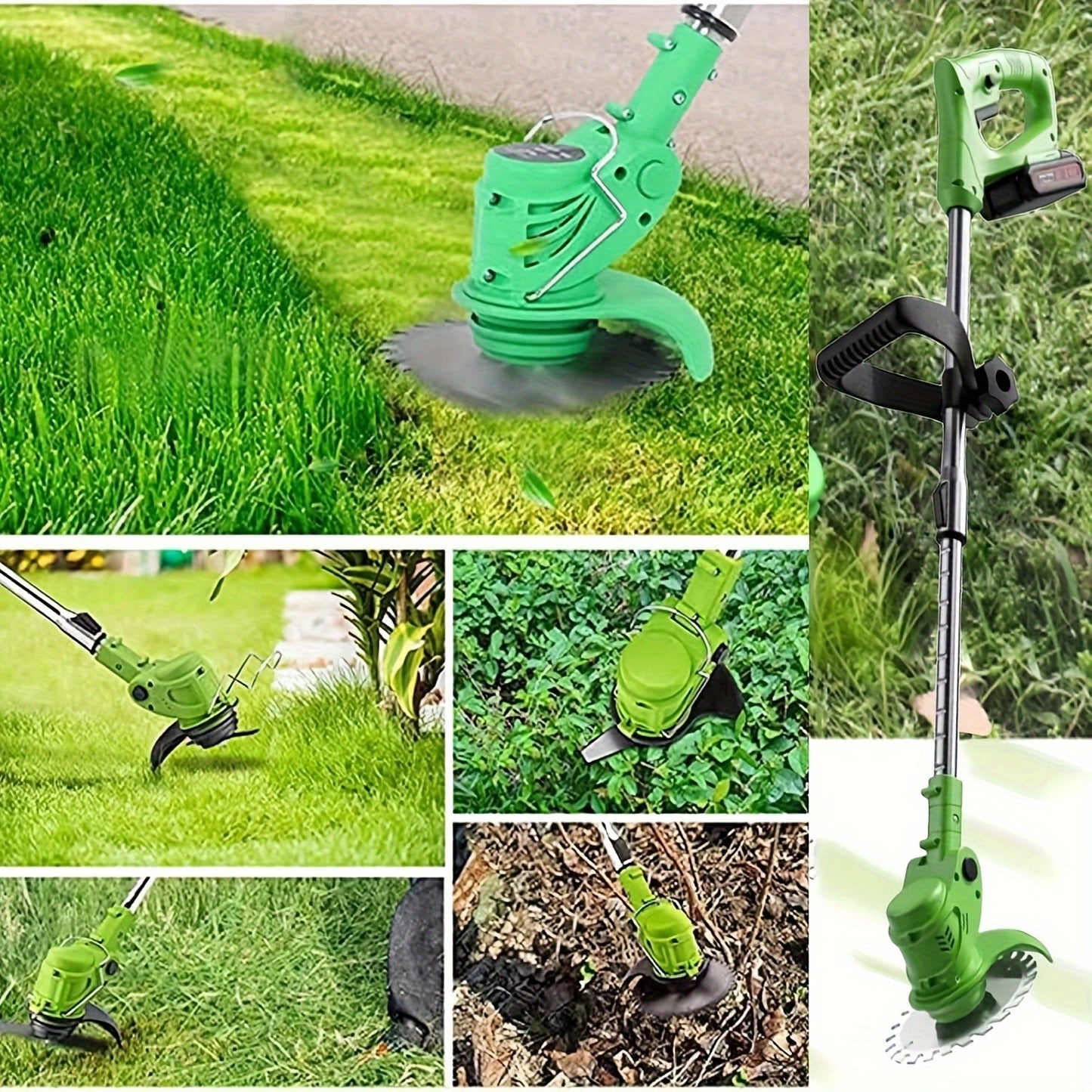 Cordless String Trimmer 24V 800W – Weed Wacker with 2 Batteries, Charger & 3 Blades, Adjustable Head, Brush Cutter & Lawn Edger