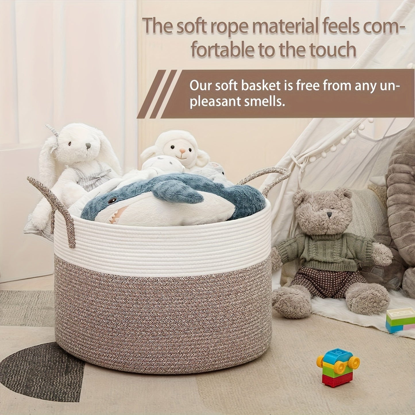 Rope Basket with Handles | Large Capacity Storage Organizer for Blankets, Clothes & Plants – Soft Polyester, Multiple Colors