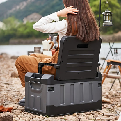 Folding Storage Box & Fishing Stool 2-in-1 – Large Capacity Portable Organizer with Backrest for Car Trunk, Outdoor Camping, Beach & Home Storage