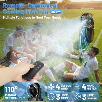 Misting Fan Portable Outdoor with Water Tank 20000mAh Rechargeable Battery Camping Cooling Spray Fan