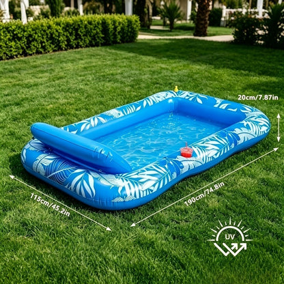 Inflatable Tanning Pool Lounger with Sprinkler | 74"x45" XL Pool Float with Pillow & Cup Holder for Adults