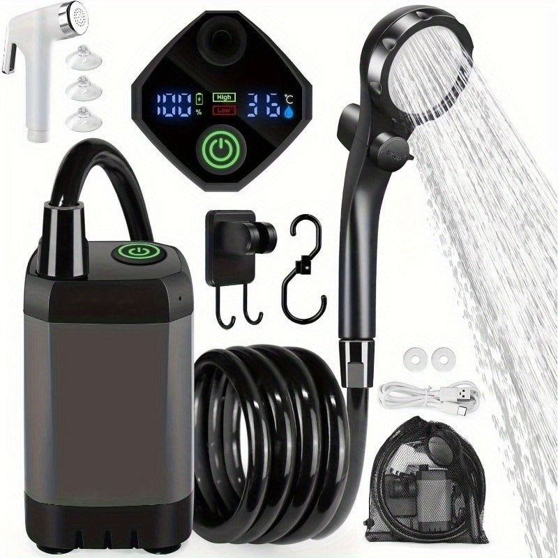 Portable Camping Shower 6000mAh IPX7 Waterproof 120-Min Runtime