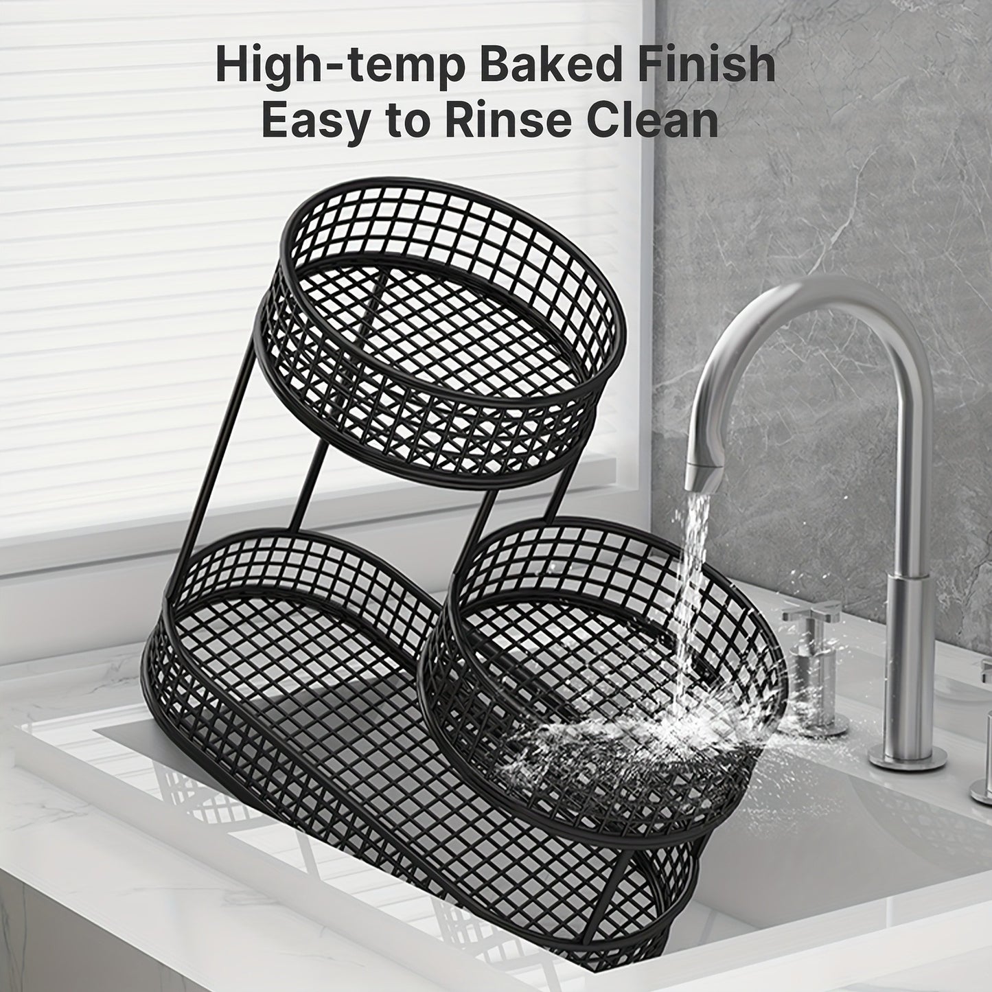 3-Tier Metal Fruit Basket Large Capacity Black Wire Rack | Kitchen Countertop Organizer for Fruits Vegetables Bread Snacks