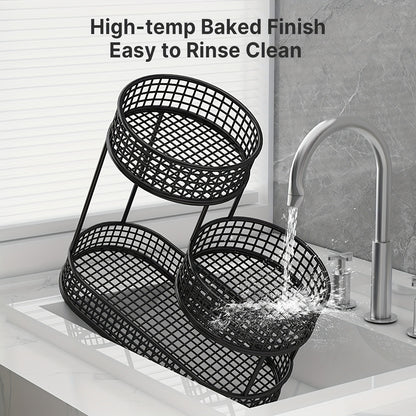 3-Tier Metal Fruit Basket Large Capacity Black Wire Rack | Kitchen Countertop Organizer for Fruits Vegetables Bread Snacks