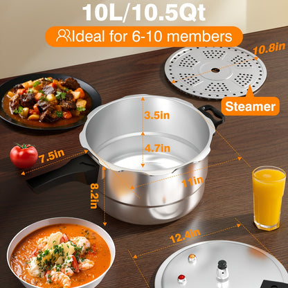 Pressure Cooker Aluminum with Canner Rack – Large Capacity 6QT 8QT 10QT Pressure Canner for Home Canning | Fast Cooking Safety Valve Gas & Induction Cooktop Compatible Batch Meal Prep
