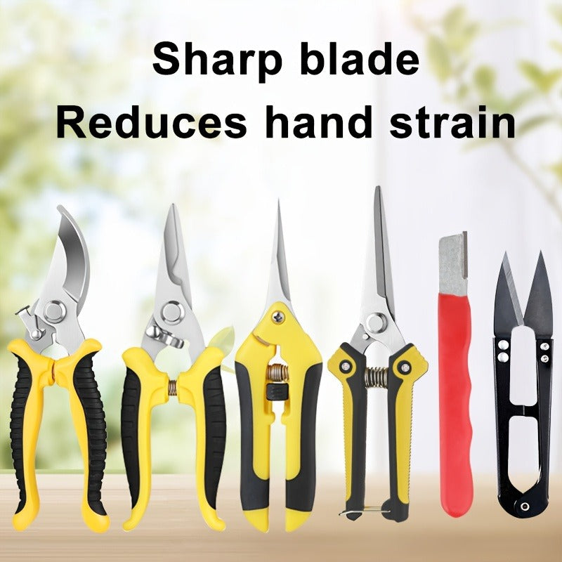 Pruning Shears 6-Piece Set | Heavy Duty Stainless Steel Garden Scissors Ergonomic Anti-Slip Handle | Fruit Picking Lawn Bonsai Branch Cutting Tool Gift