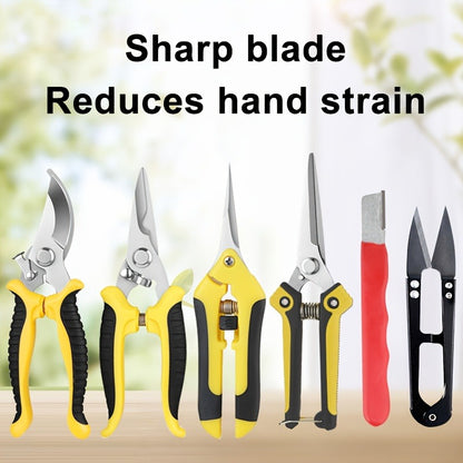 Pruning Shears 6-Piece Set | Heavy Duty Stainless Steel Garden Scissors Ergonomic Anti-Slip Handle | Fruit Picking Lawn Bonsai Branch Cutting Tool Gift