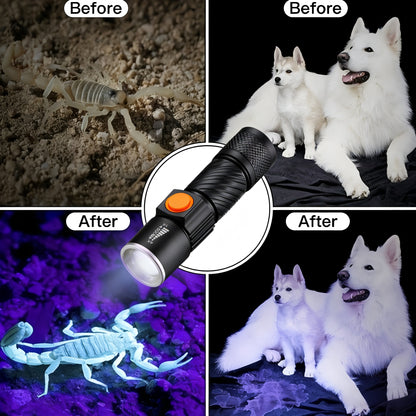 UV Flashlight Black Light 395nm USB Rechargeable - Ultraviolet Torch with 3 Modes for Pet Stain Detection, Bed Bug, Mold, Scorpion, Home & Outdoor Use