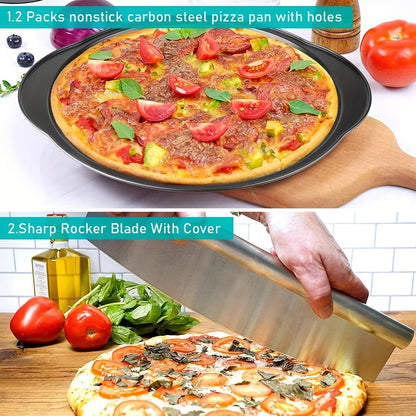 Pizza Stone Set 7-Piece with Tools – Cordierite Baking Stone with Stainless Steel Peel Cutter Brush & Heat-Resistant Gloves | Crispy Crust for Oven BBQ Grill Homemade Artisan Pizza Gift