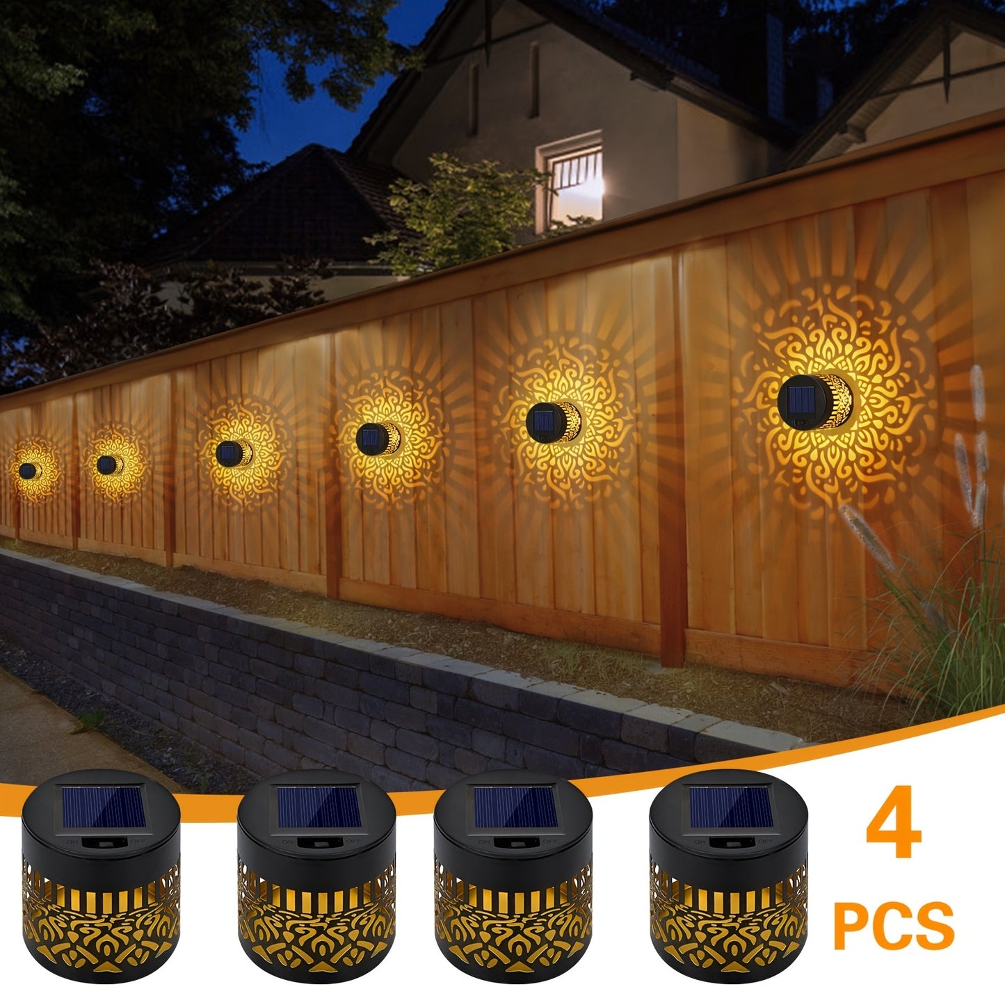 Solar Garden Lights Outdoor Waterproof IP65 Mandala LED Fence Wall Lights Metal Deck Step Lights for Yard Patio Courtyard Pathway Decoration Festival Gift 1/2/4 Pack