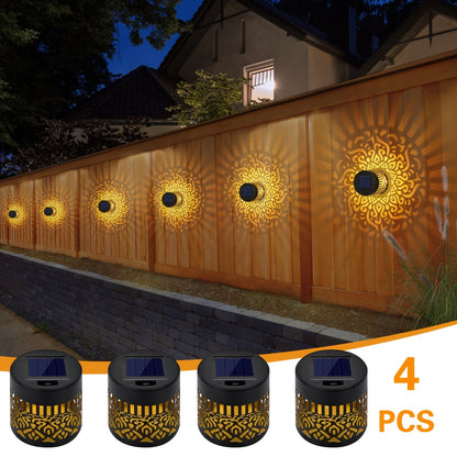 Solar Garden Lights Outdoor Waterproof IP65 Mandala LED Fence Wall Lights Metal Deck Step Lights for Yard Patio Courtyard Pathway Decoration Festival Gift 1/2/4 Pack