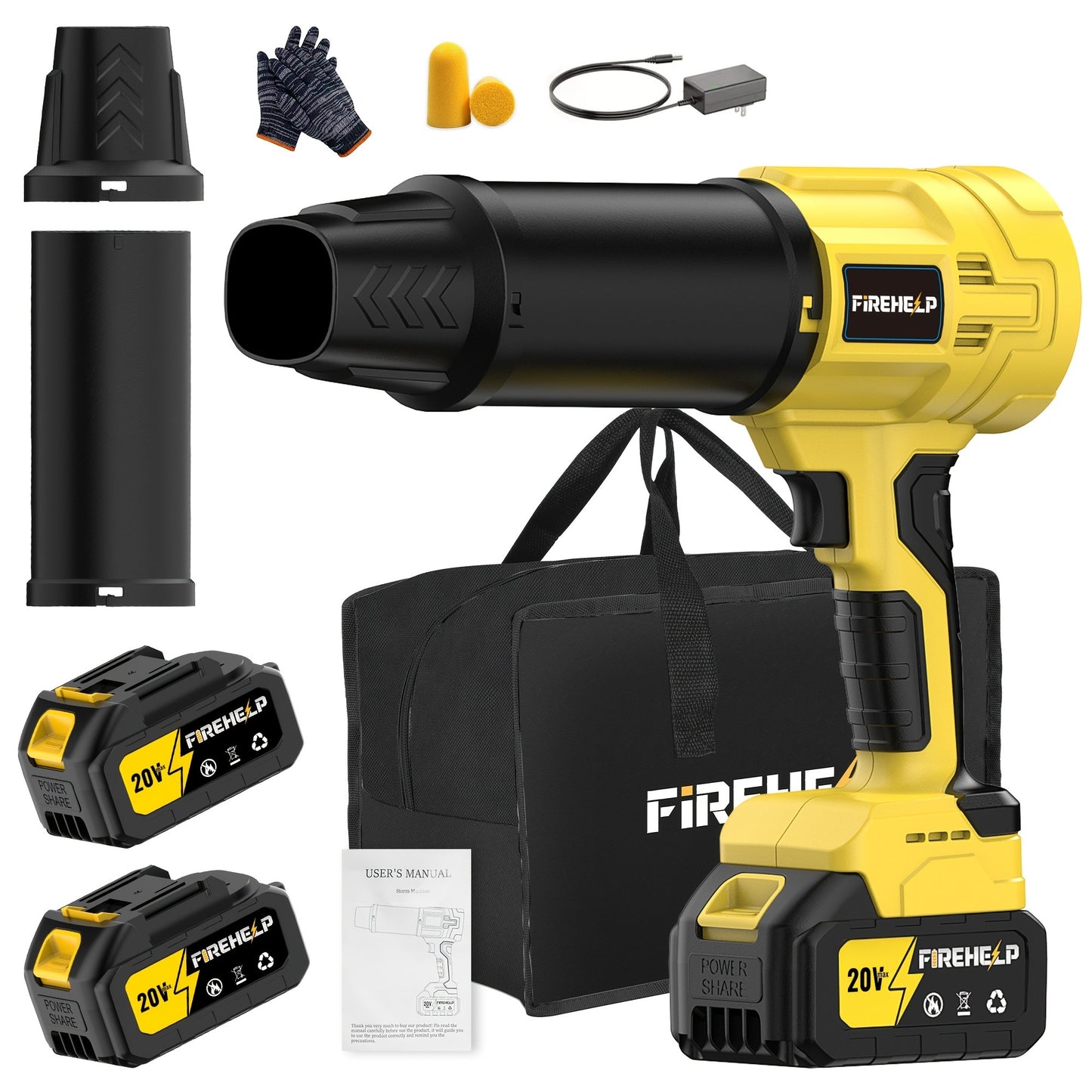 Battery Leaf Blower 20V 50000RPM Turbo Cordless, Dual Battery & 2 Nozzles Included, Handheld Blower for Car Drying, Leaves, Snow & Dust — Home & Outdoor