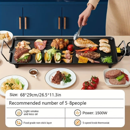Electric Griddle 1500W Non-Stick Oblong Baking Pan 5-Speed Temperature Control Smokeless Indoor Grill for Eggs Vegetables BBQ Dishwasher Safe Black