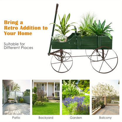 Wooden Flower Stand with 4 Wheels – Rolling Plant Trolley for Garden, Balcony & Terrace