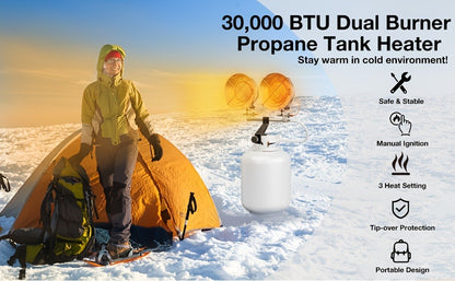 Propane Tank Top Heater 30000 BTU Outdoor Patio Heater with 3 Heat Settings, Tip-Over & Shut-Off Protection, Wind-Resistant Cast Aluminum Body for Camping, Garage, Porch & Job Site