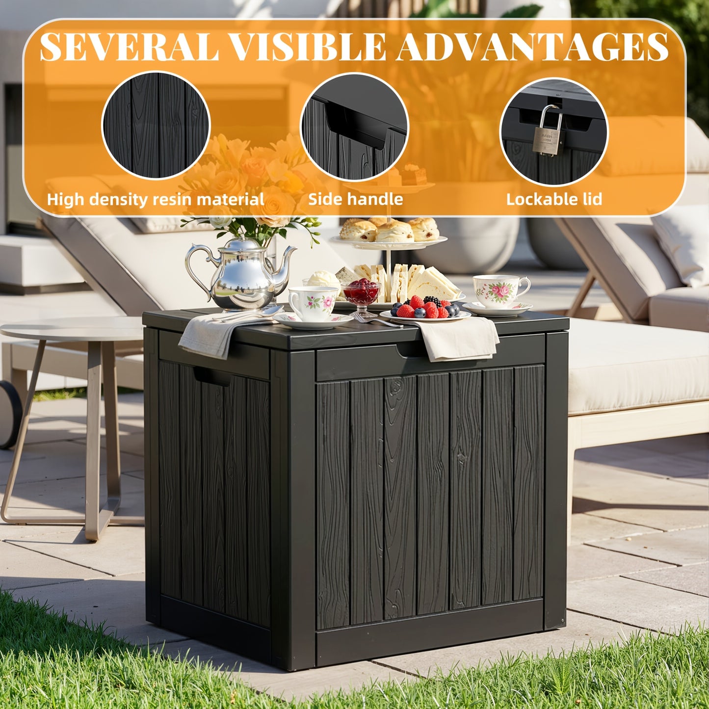 Storage Box 34 Gallon – Waterproof Deck Box with Handles