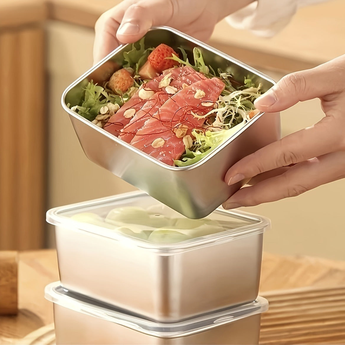 Food Storage Containers Stainless Steel Set of 6 with Lids – Leak-Proof BPA-Free Stackable Metal Meal Prep Boxes Airtight Lunch Container for Kitchen Refrigerator Camping Outdoor Picnic Organization