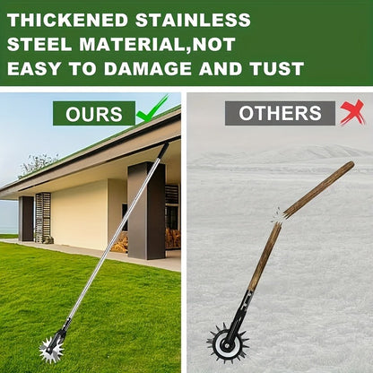 Wheeled Lawn Edger Manual Rotary Trimmer with 3/4-Section Stainless Steel Handle – Walk-Behind Grass Edger for Sidewalk, Driveway & Yard Weeding
