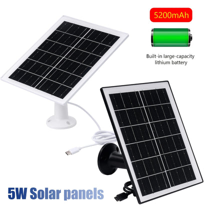 Solar Panel 5W Monocrystalline with Built-In 5200mAh Battery - 3rd Gen Emergency Charger for Security Camera, Doorbell, Outdoor Lights & Low-Voltage Devices, Portable Travel Power