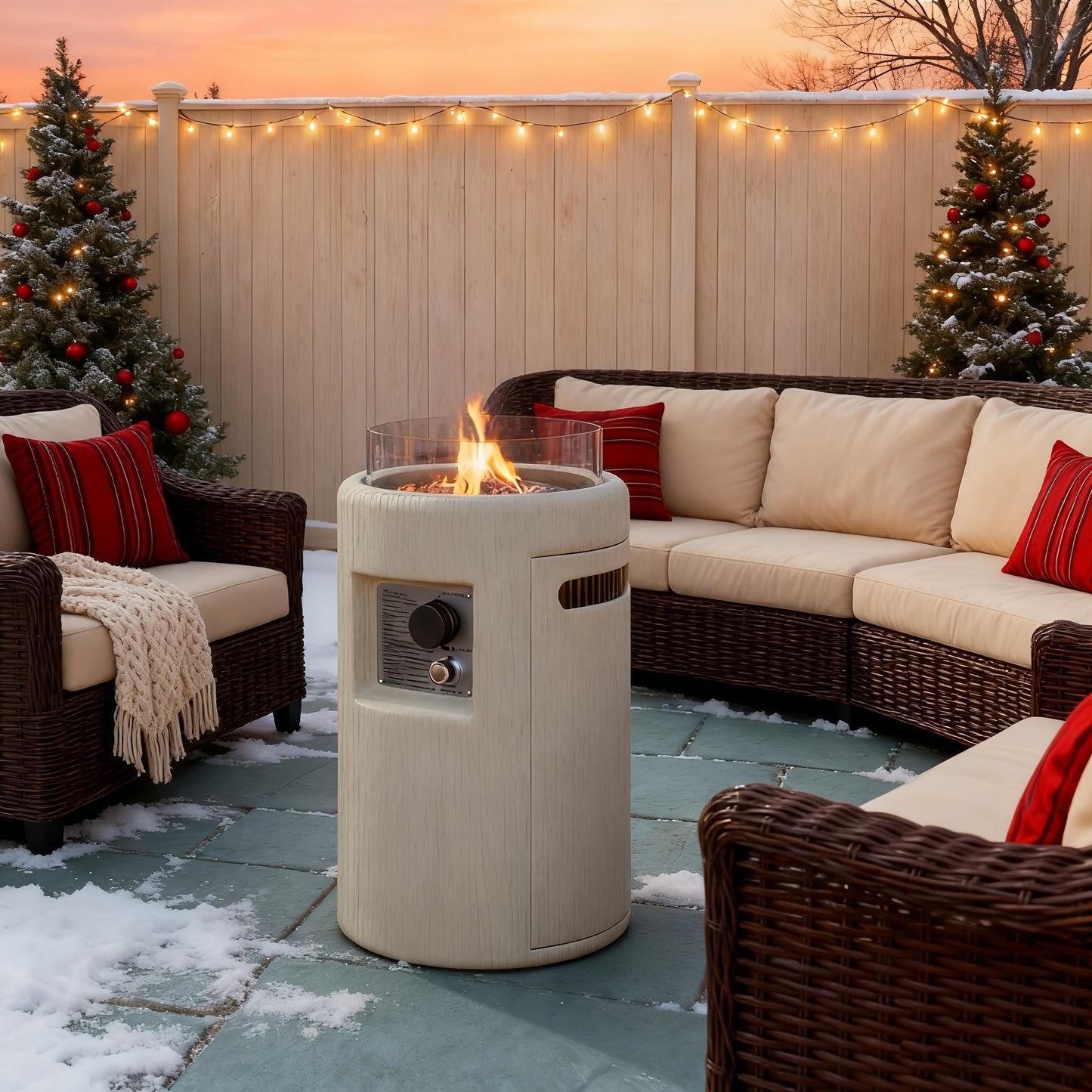 Propane Fire Pit Table 16-Inch Portable Outdoor Fire Table with Glass Windproof Cover, High-Power Patio Heater, Ignition System, Durable Metal Build for Backyard, Deck, Garden & Pool (Gray, No Gel)