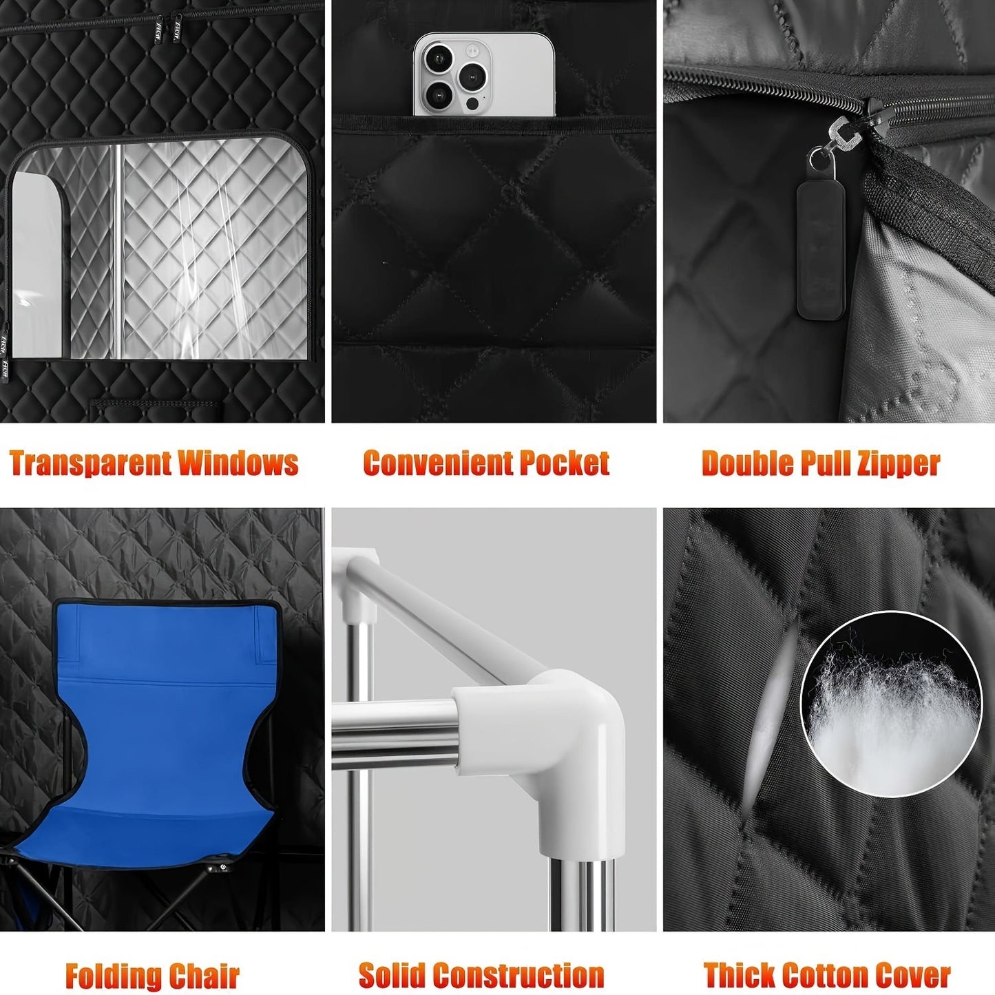 Double Person Sauna Tent 71x49x36in Extra Large 2-Person Steam Sauna Box for Home with 2 Steamers, Folding Chairs, Zipper Window & Anti-Dry Protection for Full Body Spa