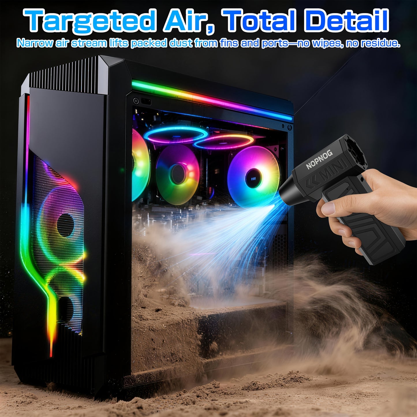 Electric Air Duster 130,000RPM Cordless Turbo Blower 2-in-1 Blow & Suction, 4-Speed Rechargeable Jet Fan Cleaner for PC, Car, Keyboard, Camera – Replaces Canned Air