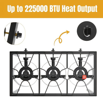 Propane Camp Stove 225000 BTU High-Pressure Burner Portable Outdoor Cooking Stove Detachable Legs Stainless Steel 1/2/3 Burner