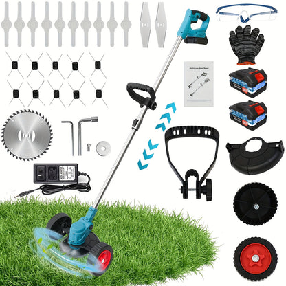 Weed Wacker Cordless 24V Brush Cutter – Electric String Trimmer with 2 Batteries & Charger, 3 Blade Types, Lightweight Battery Powered Weed Eater for Yard, Garden & Lawn Trimming