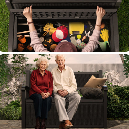 Outdoor Storage Bench 80 Gal, 550 Lb Capacity Weatherproof Resin Deck Box