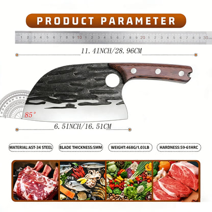 Meat Cleaver Hand Forged Serbian Chef Knife – High Carbon Steel Butcher Knife Full Tang with Leather Sheath | Razor Sharp Chopping Cleaver for Camping BBQ Outdoor Cooking Kitchen Gift