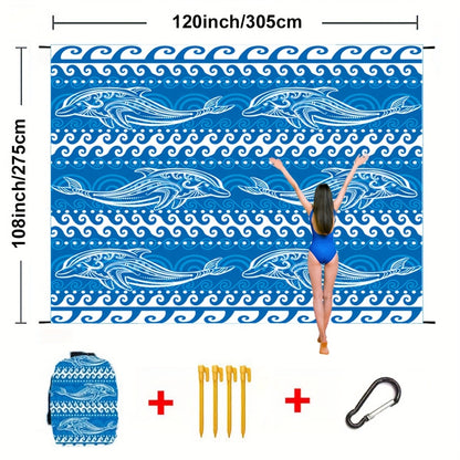 Sandproof Beach Blanket Oversized Extra Large Quick Dry Picnic Mat for Beach Camping Travel – Bohemia Dolphin Sailor Turtle Fish Patterns, 2-10 Adults