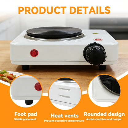 Electric Stove Desktop 5-Speed Temperature Control | Portable Electric Burner for Home & Camping | Compact Quick-Heating Countertop Stove | US Standard, White