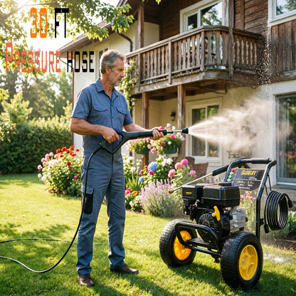 Gas Pressure Washer 3500PSI 2.6GPM 7.0HP 4-Stroke Engine 30-Foot Hose 5 Nozzles Off-Road Wheels Heavy Duty for Siding Driveway Car RV Paint Prep