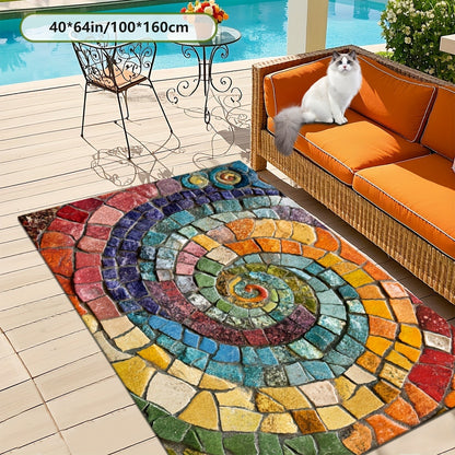 Indoor Outdoor Area Rug – Multicolor Mosaic Pattern, Machine Washable, Rubber Backing, Large Floor Mat for Living Room, Patio, Porch, Cafe & Office