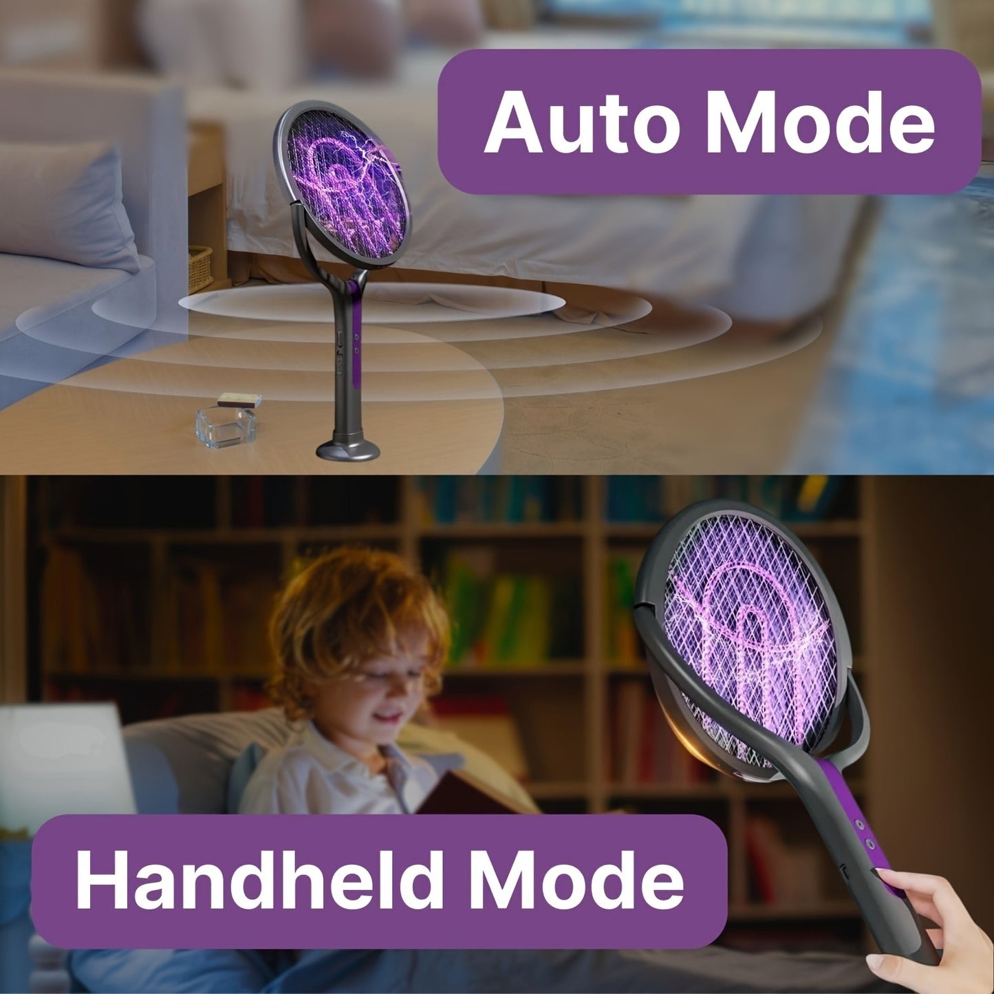 2-in-1 Mosquito Trap Lamp & Retractable Electric Fly Swatter Racket – USB Rechargeable Base, Extendable Handle Bug Zapper for Home & Bedroom Pest Control