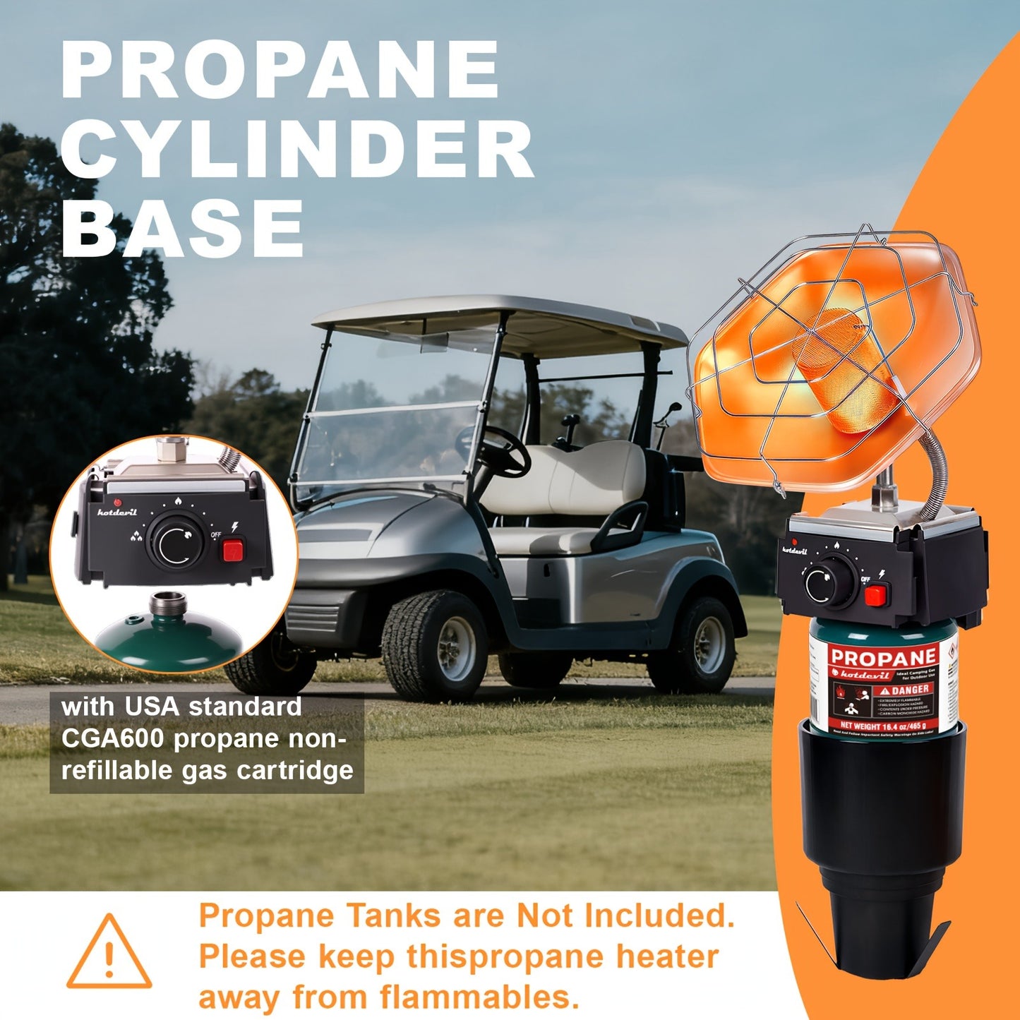 Golf Cart Heater 8520 BTU Portable Propane Catalytic Burner with Cup Holder Mount, Pulse Ignition, Wind-Resistant Low-Emission Design for EZGO, Yamaha, Club Car, UTV, Camping & Ice Fishing